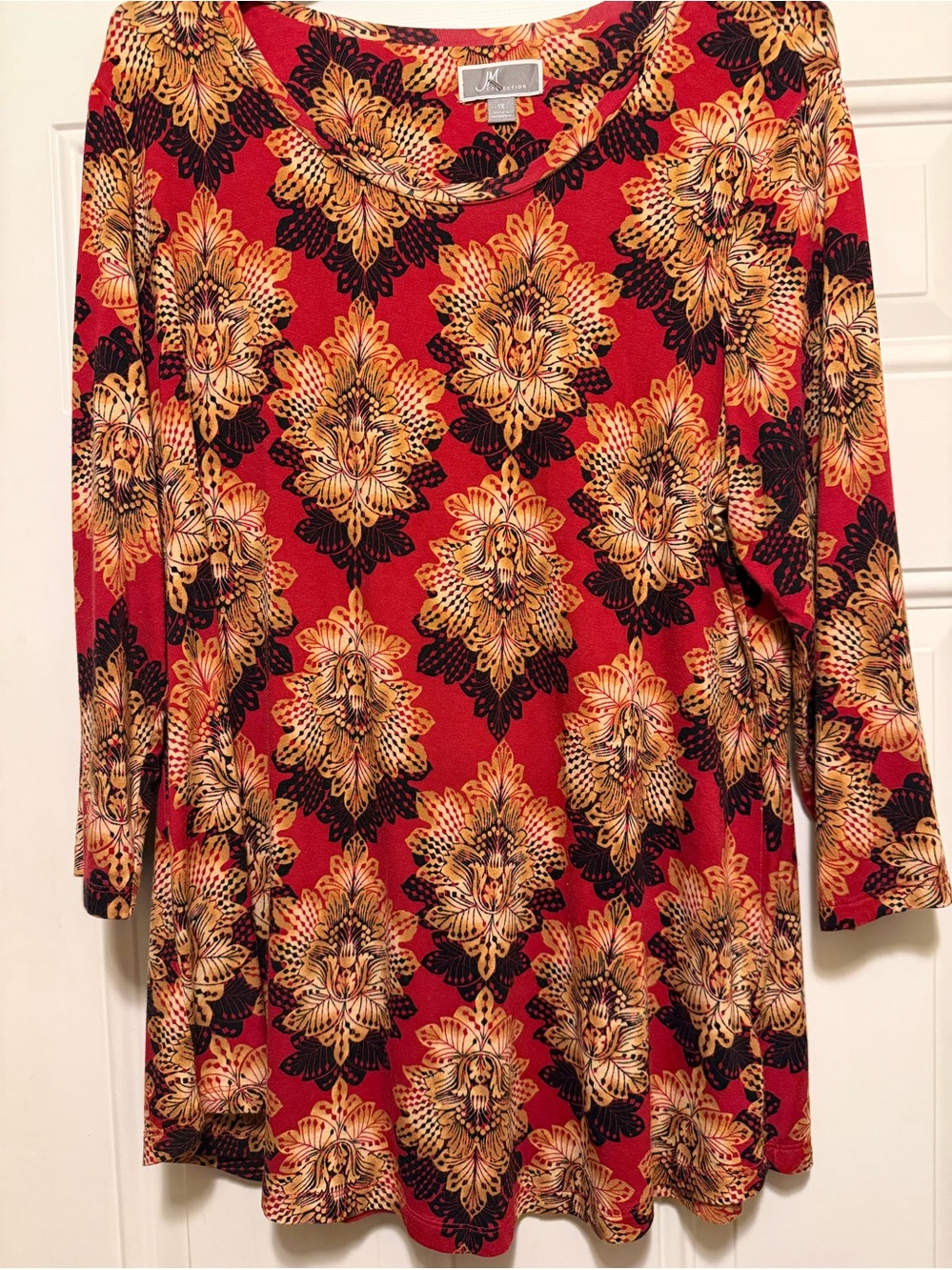 JM Collection Top Womens Plus 1X Red Scoop Neck‎ Tee Stretch Casual Ladies